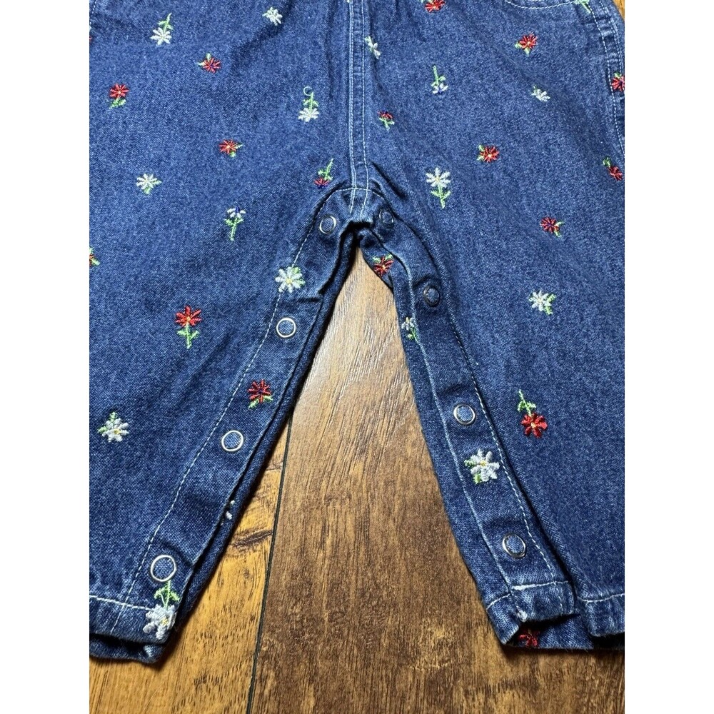 Vintage Carter’s Embroidered Flower Denim Overalls 12-18M Y2K 90s Baby Girl - Picture 4 of 10
